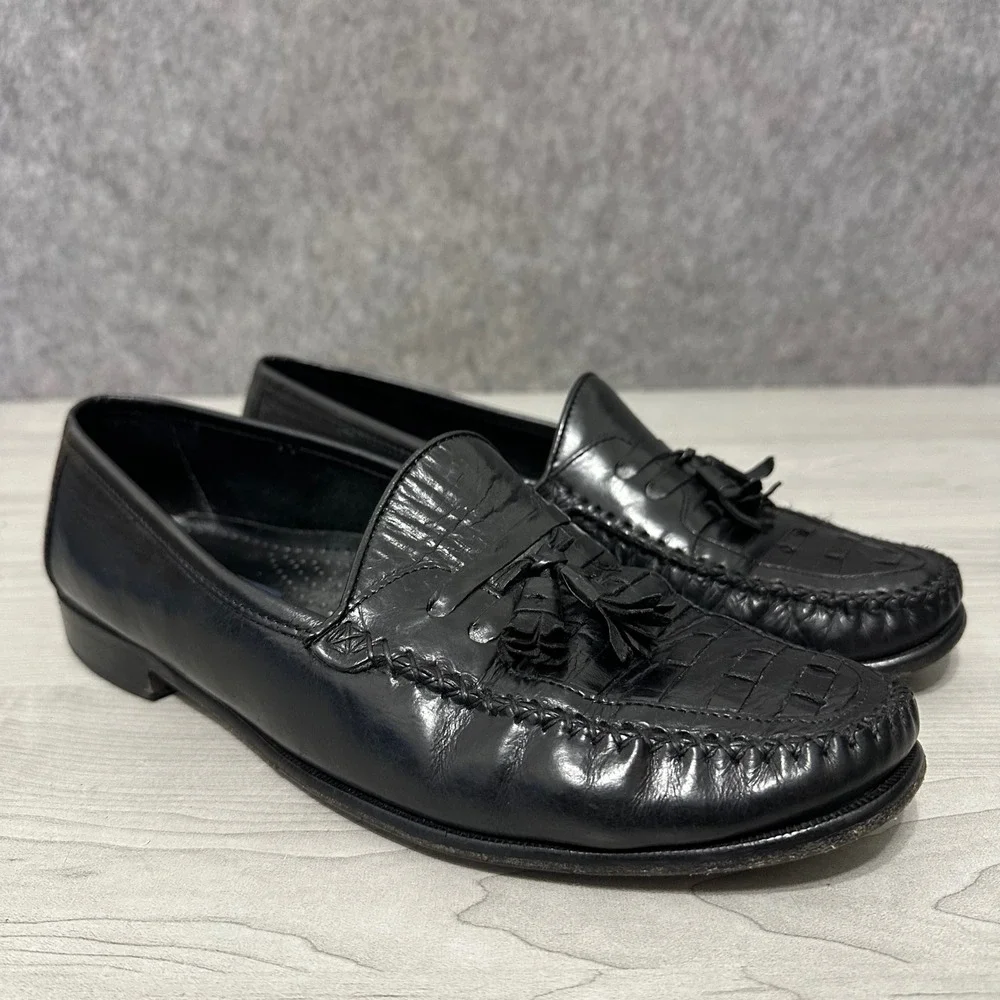 Giorgio Brutini Tassel Loafers Mens 10.5 Black Leather Slip On Moc Toe Dress